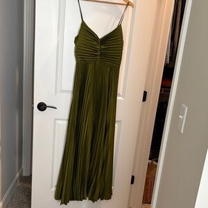 Olive Green Pleated Spaghetti-Strap Maxi Dress Petal & Pup